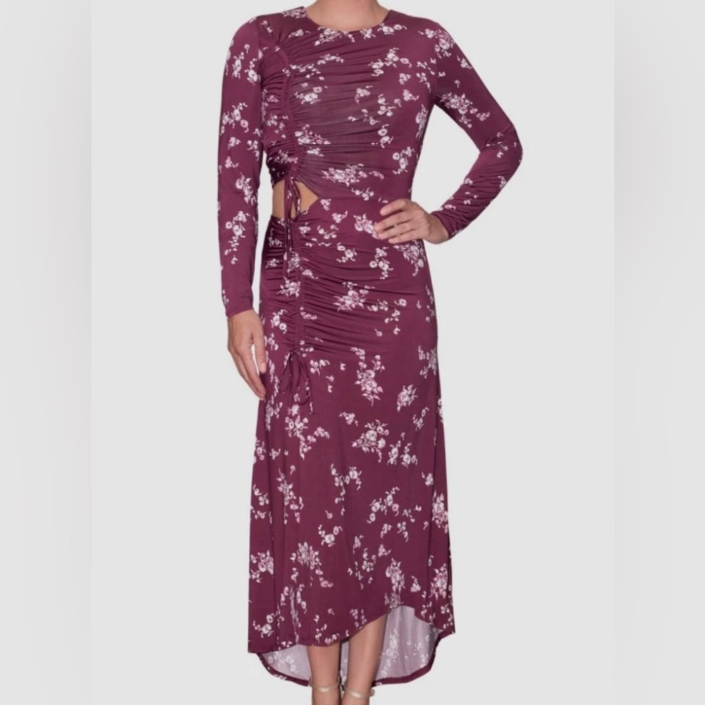 Rachel Roy Lennox Floral Long Sleeve Maxi Ruched Dress with Cut Out